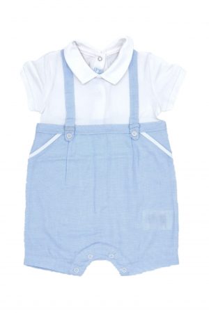 Salopeta bebe cu bretele, Mayoral 6-9luni(culoare alb/bleu)