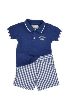Set bebe, tricou bleumarin/pantaloni carouri, Mayoral 9luni