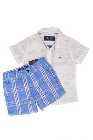 Compleu bebe baiat, camasa alba/pantaloni carouri, Mayoral 6 Luni
