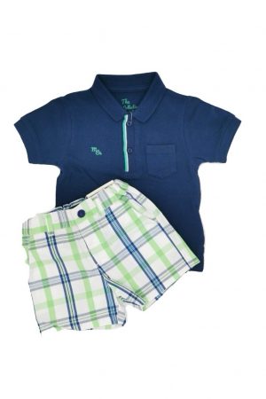 Set bebe tricou polo cu logo/pantaloni scurti Mayoral