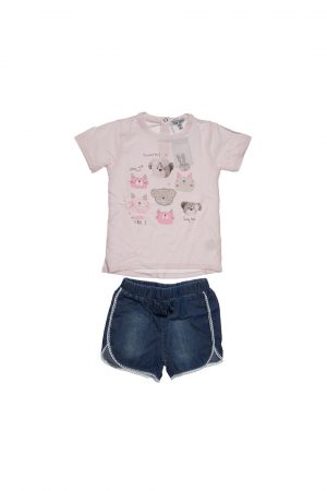 Set fetita casual, tricou roz/blug scurt, TdM-mini