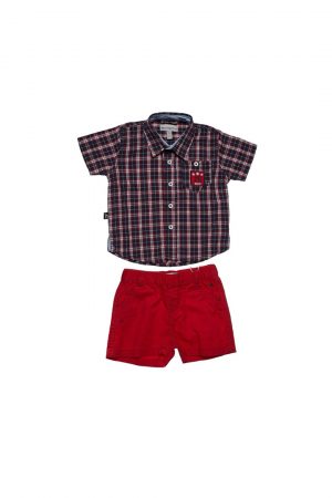 Set baieti cu camasa/pantaloni rosii, Mix'nMatch 3-6luni