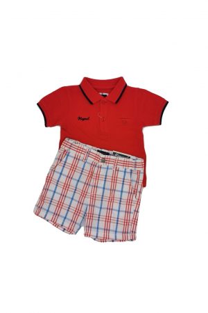 Set bebe, tricou polo rosu/pantaloni scurti, Mayoral