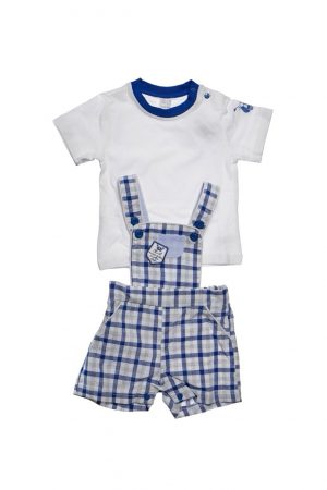 Compleu casual tricou alb cu guler albastru/salopeta Ellepi